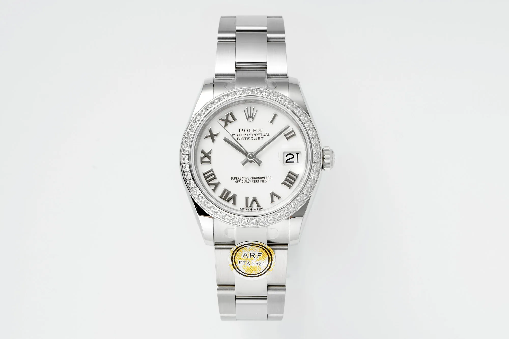 GoAnywhere AR Factory Rolex Lady-Datejust 31mm White Roman Dial Diamond Bezel Stainless Steel Oyster Bracelet Women’s Watch 4962