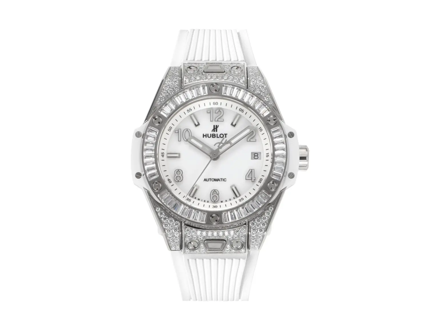 Packable JB Factory Hublot Big Bang One-Click 39mm Stainless Steel White Pave Watch – Automatic, White Strap, Super Clone Quality 5998