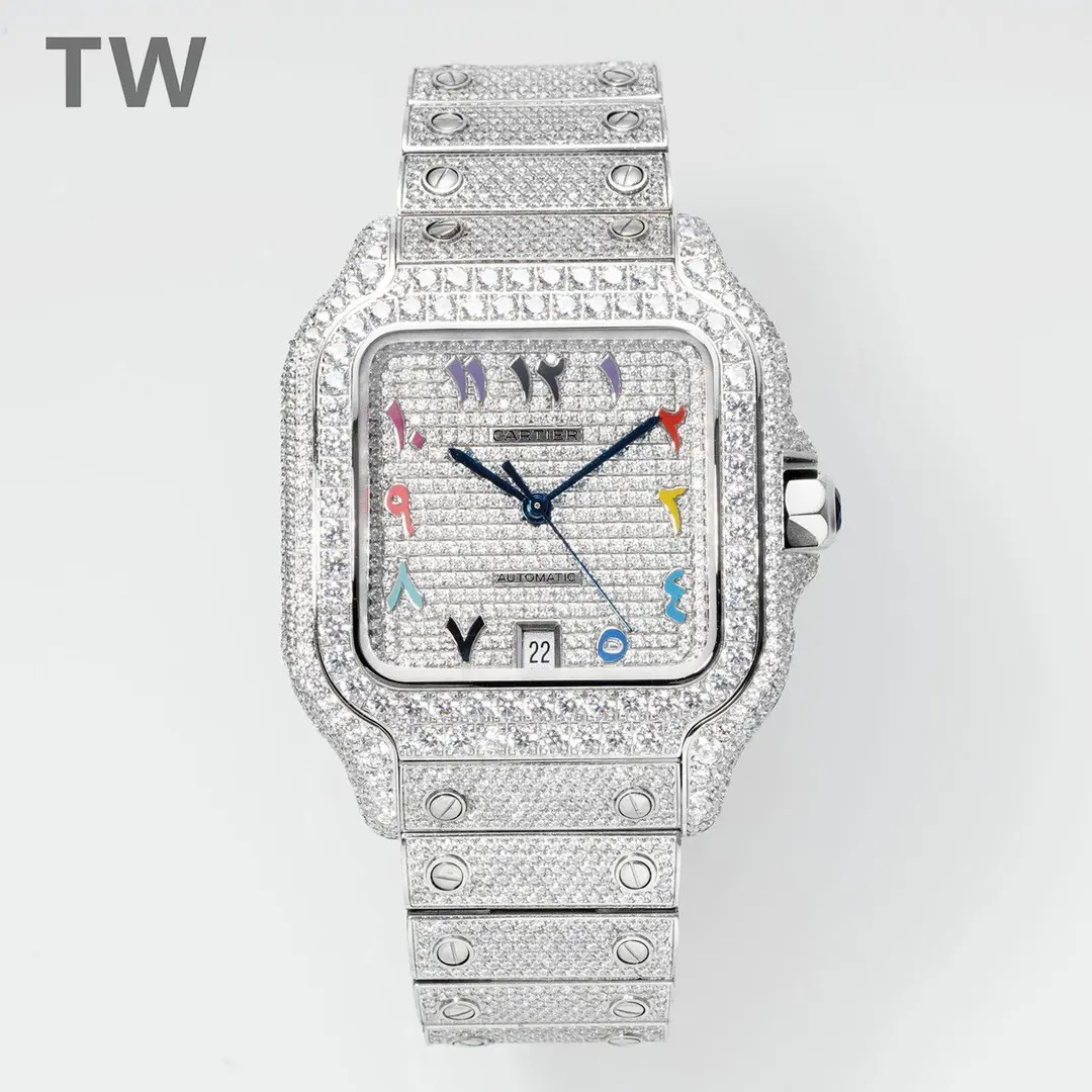 3K Factory Cartier Santos Full Diamond Bezel Silver Watch – Top Replica Watch DailyWear 2780