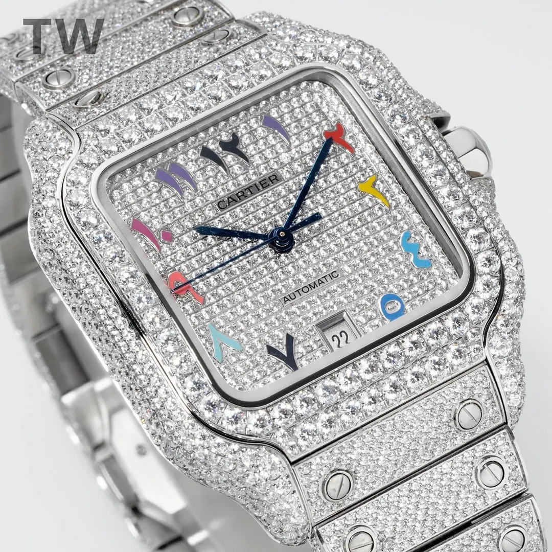 3K Factory Cartier Santos Full Diamond Bezel Silver Watch – Top Replica Watch DailyWear 2780