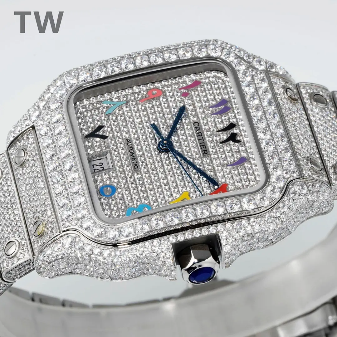 3K Factory Cartier Santos Full Diamond Bezel Silver Watch – Top Replica Watch DailyWear 2780