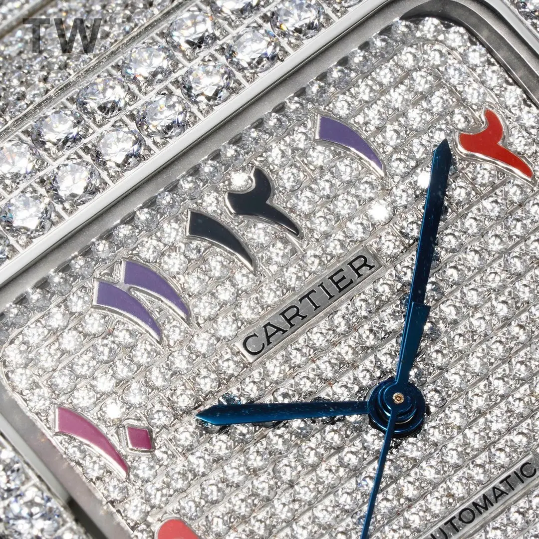 3K Factory Cartier Santos Full Diamond Bezel Silver Watch – Top Replica Watch DailyWear 2780