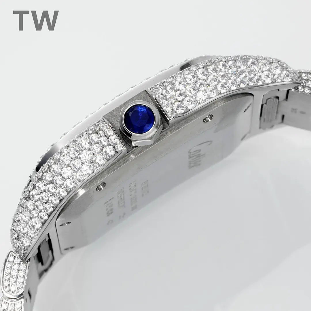 3K Factory Cartier Santos Full Diamond Bezel Silver Watch – Top Replica Watch DailyWear 2780