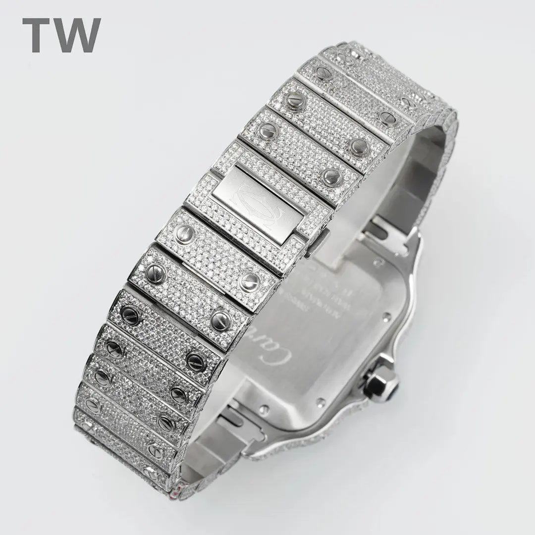 3K Factory Cartier Santos Full Diamond Bezel Silver Watch – Top Replica Watch DailyWear 2780