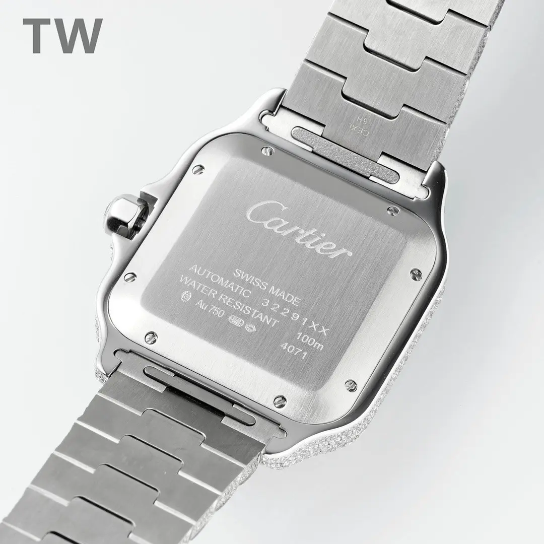3K Factory Cartier Santos Full Diamond Bezel Silver Watch – Top Replica Watch DailyWear 2780