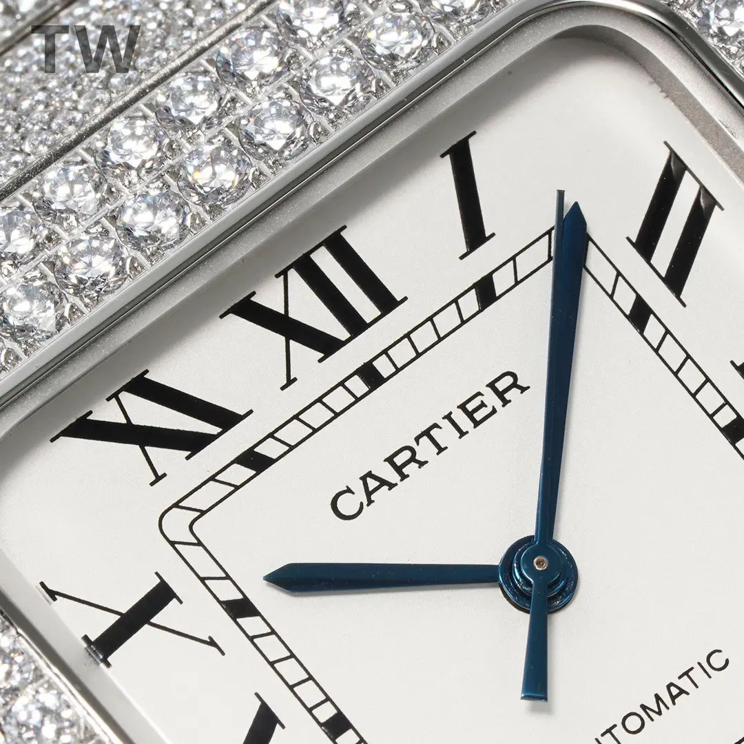 SunProtective 3K Factory Cartier Santos Full Diamond Silver Watch – Best Replica Watches 5165