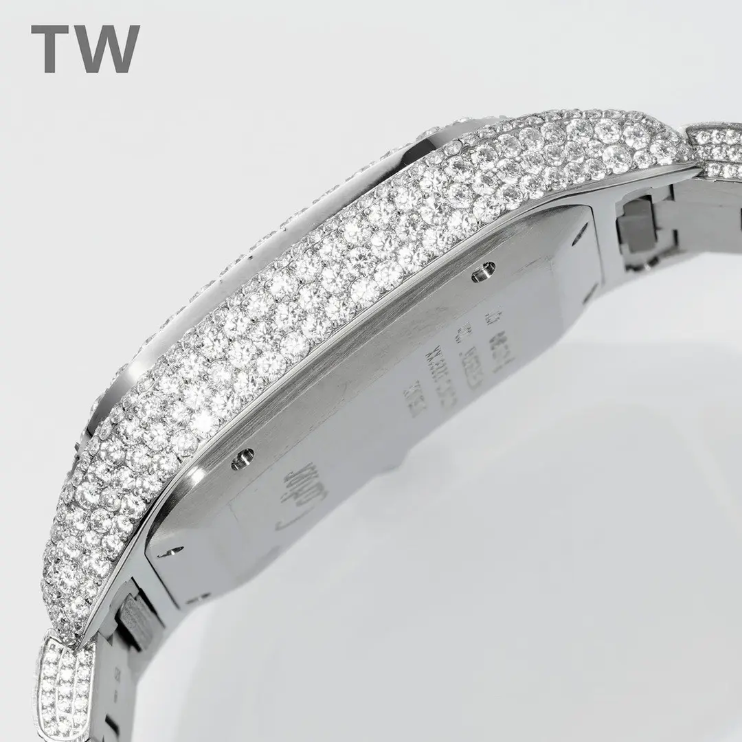 SunProtective 3K Factory Cartier Santos Full Diamond Silver Watch – Best Replica Watches 5165