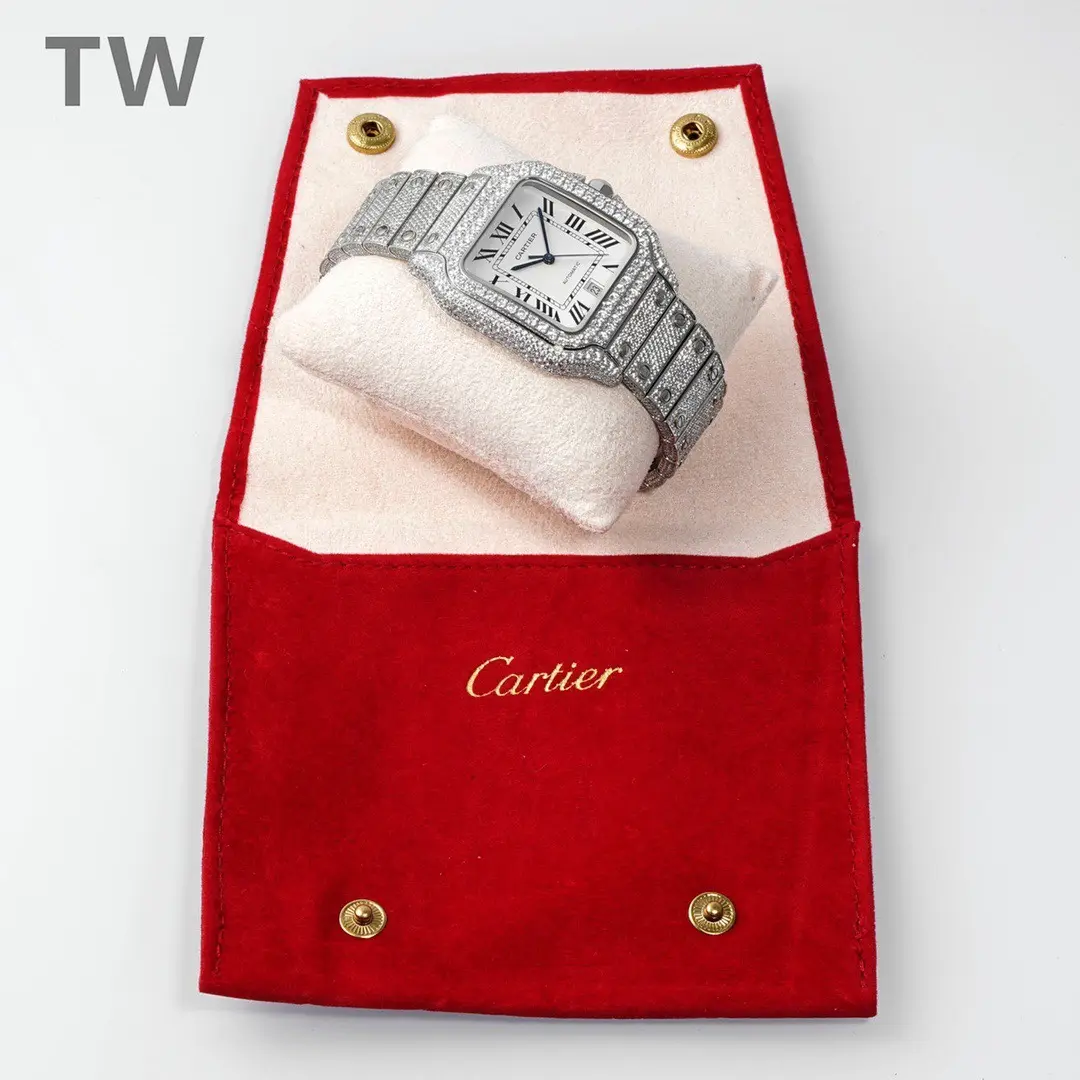 SunProtective 3K Factory Cartier Santos Full Diamond Silver Watch – Best Replica Watches 5165