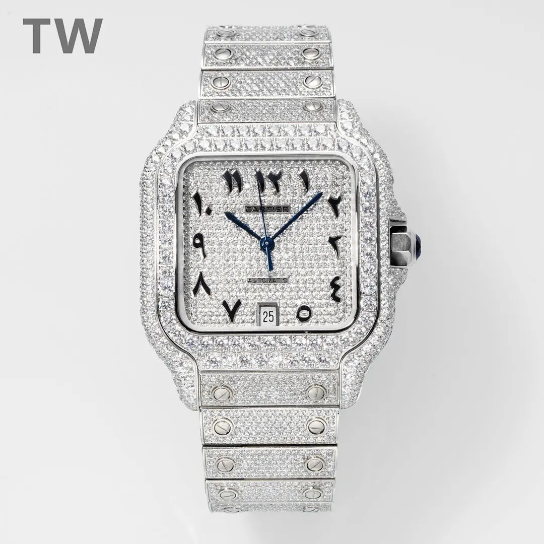 FlexibleFit 3K Factory Cartier Santos Full Diamond Watch Silver – Best Replica Watches 2768