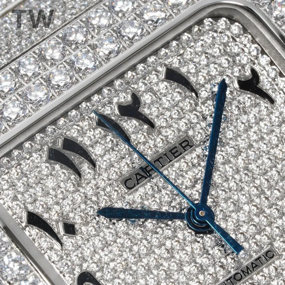 FreshLook 3K Factory Cartier Santos Full Diamond Watch Silver – Best Replica Watches 5176