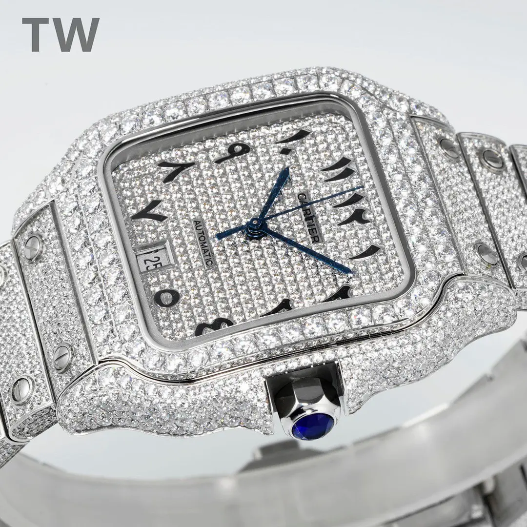 FreshLook 3K Factory Cartier Santos Full Diamond Watch Silver – Best Replica Watches 5176