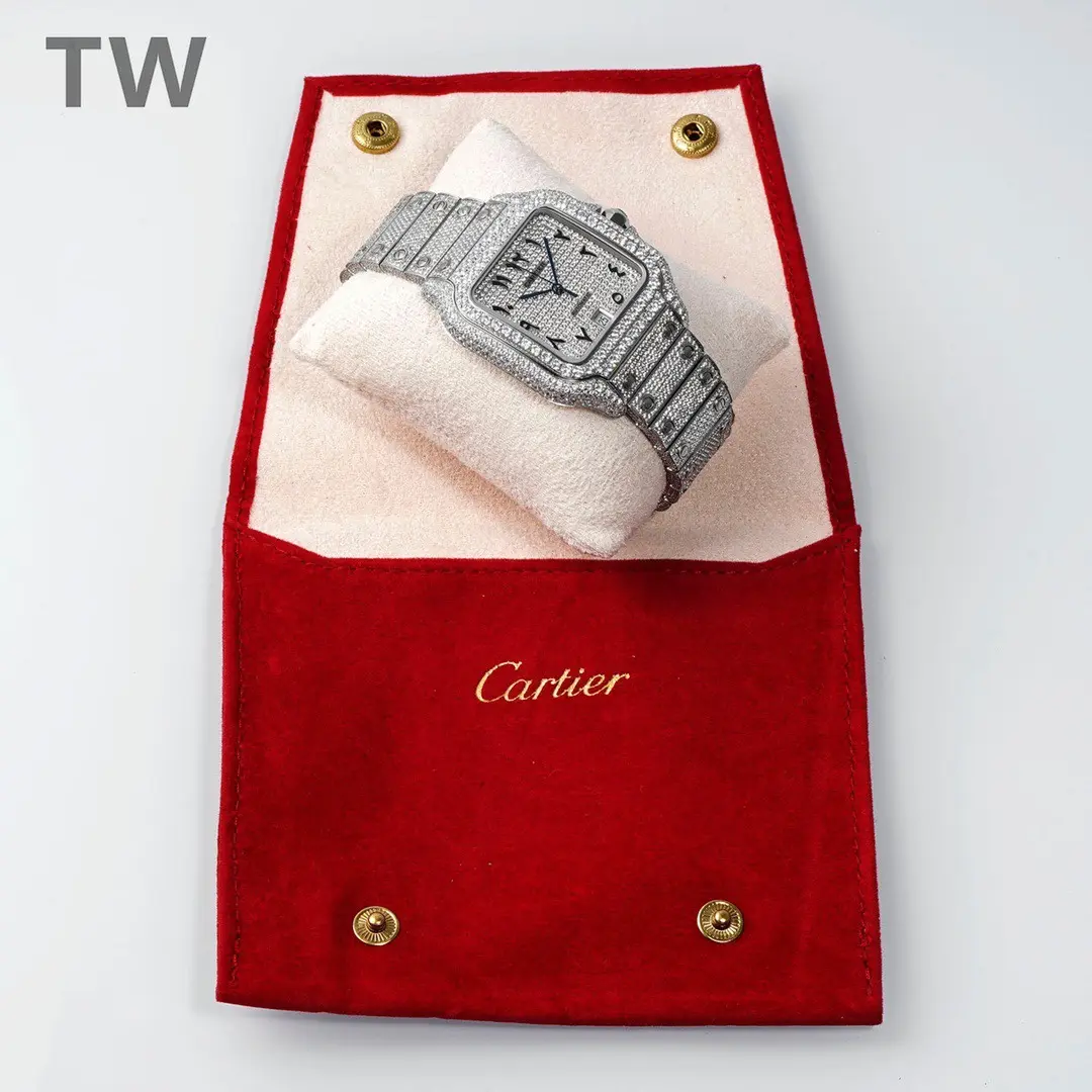 FreshLook 3K Factory Cartier Santos Full Diamond Watch Silver – Best Replica Watches 5176