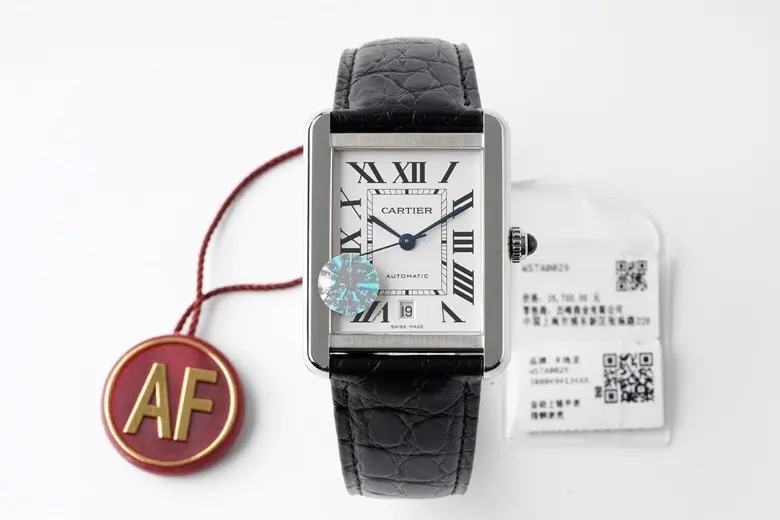 NewStyle 3K Factory Cartier Tank W5200028 Silver Dial Black Leather – Best Replica Watch 2757