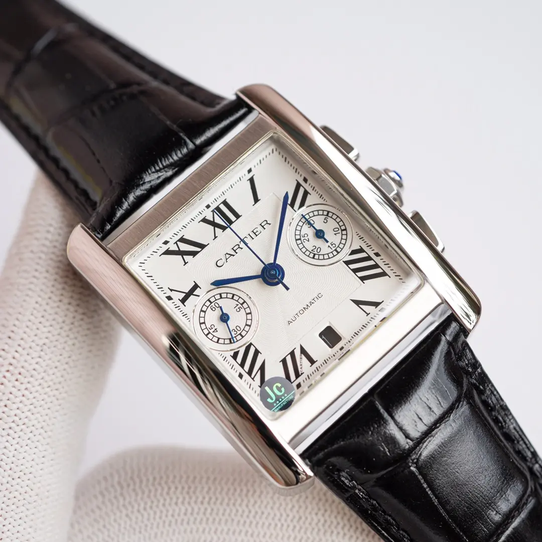 3K Factory Cartier Tank W5330007 Silver Black Leather Top Fake Watch StreetReady 2756