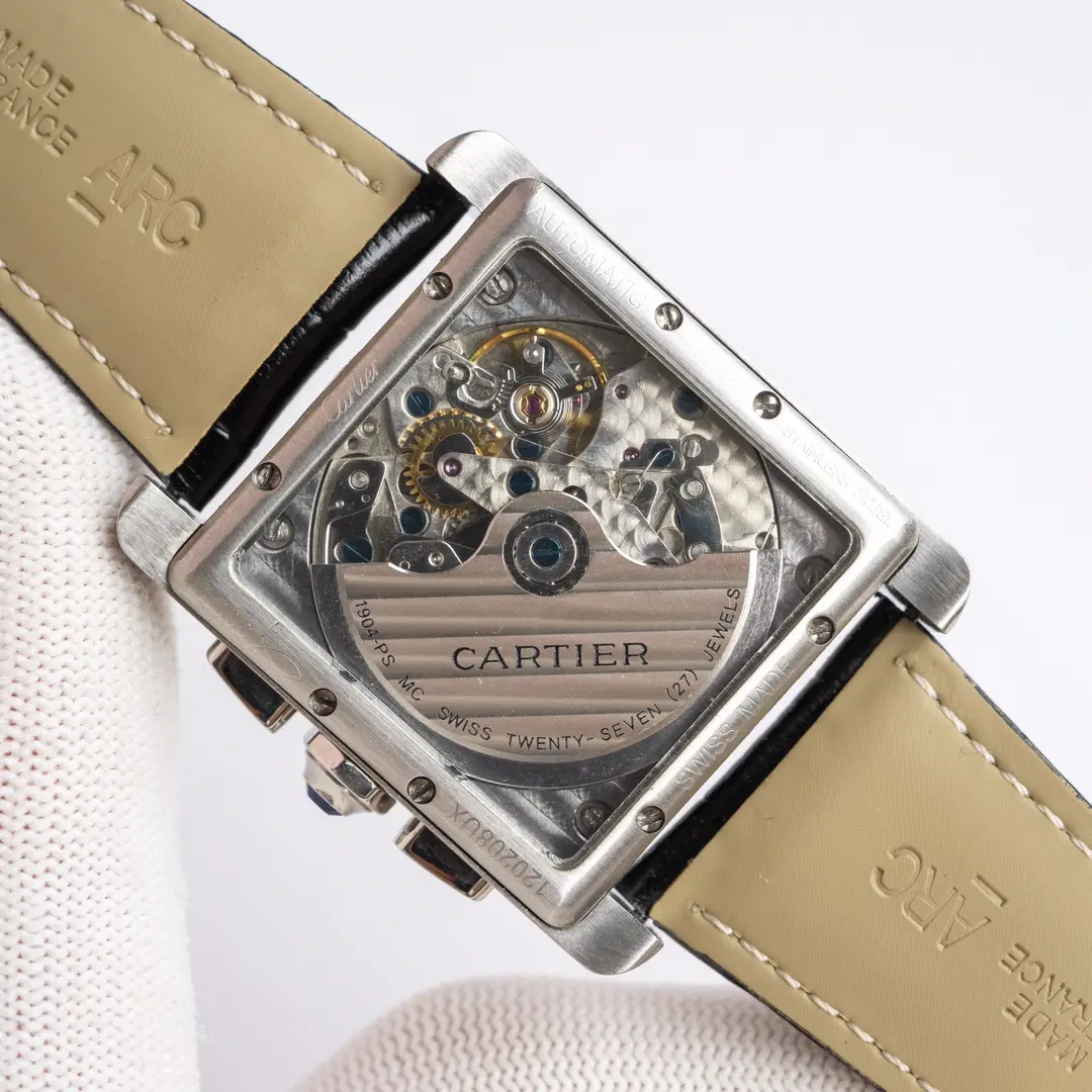 3K Factory Cartier Tank W5330007 Silver Black Leather Top Fake Watch StreetReady 2756