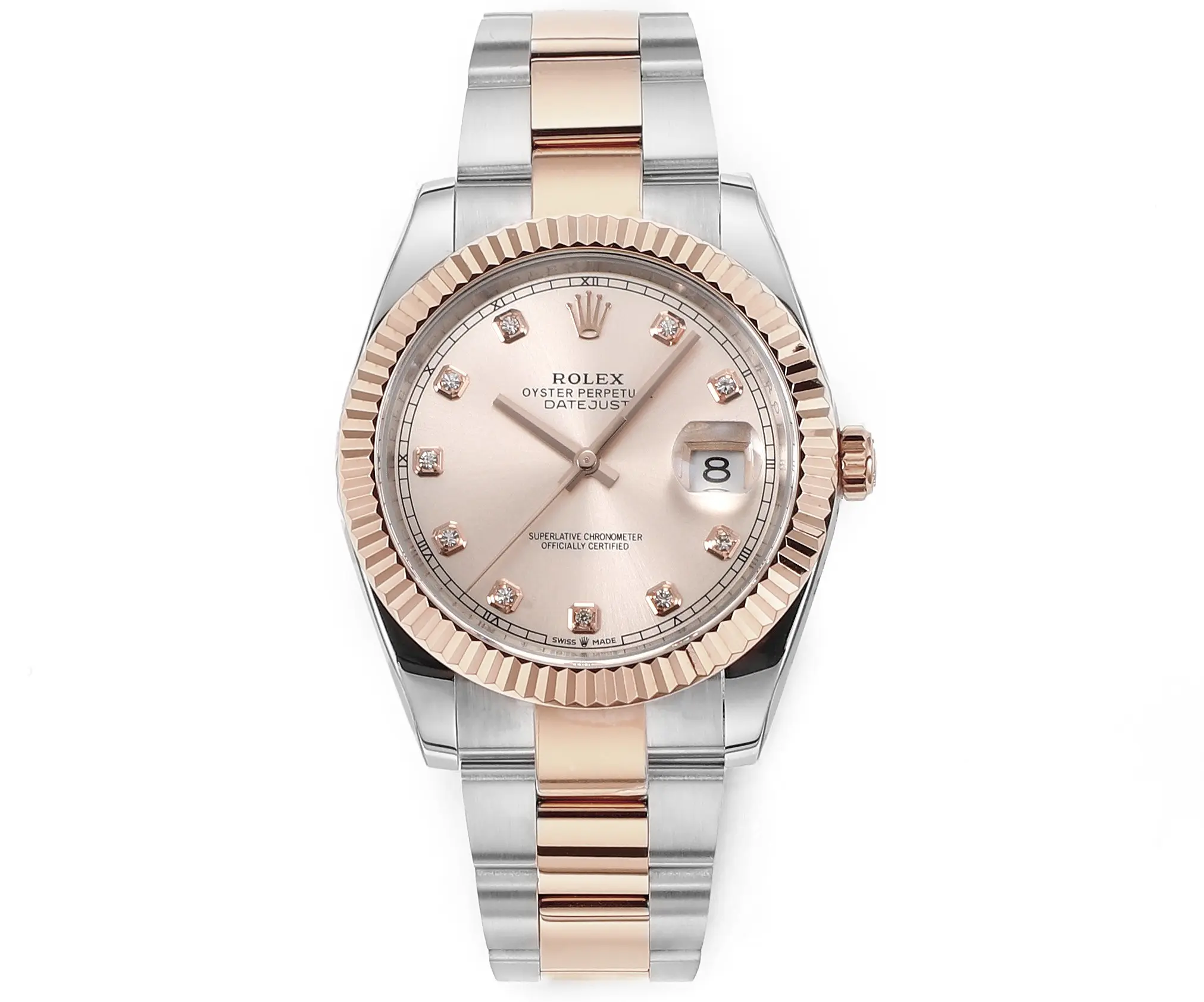 FreshLook Rolex Datejust 41mm Two-Tone Rose Gold and Stainless Steel Watch with Diamond Dial – Super Clone 138