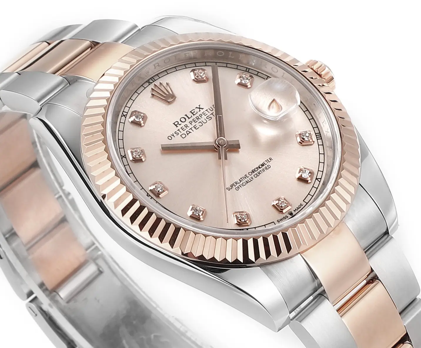 FreshLook Rolex Datejust 41mm Two-Tone Rose Gold and Stainless Steel Watch with Diamond Dial – Super Clone 138