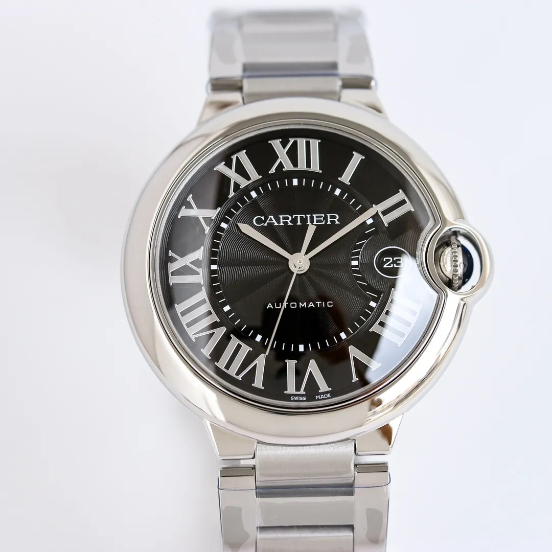 Minimalist AF Factory CARTIER Ballon Bleu 40mm Steel Watch Black 5379