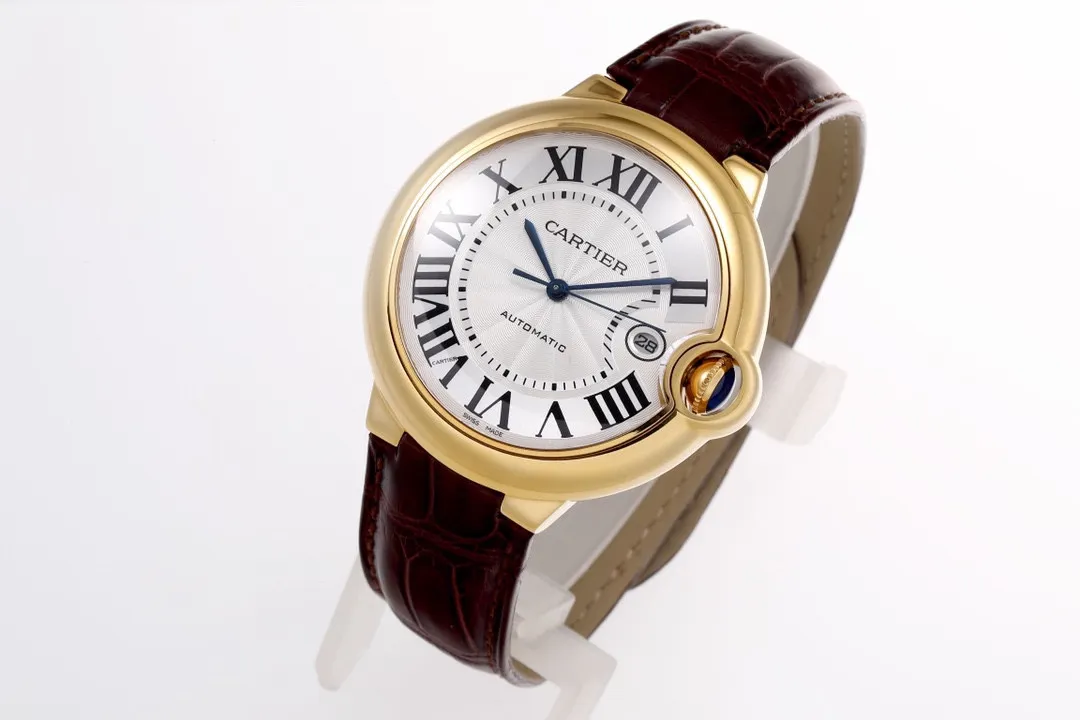 SmartChoice AF Factory CARTIER Ballon Bleu 42mm Gold Brown Leather 2685