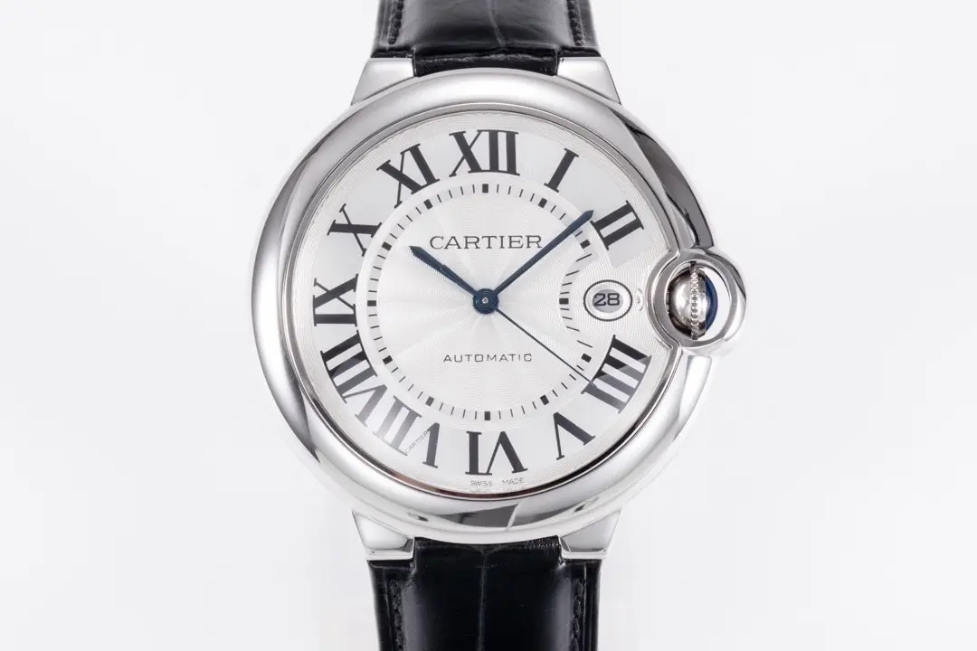 Timeless AF Factory Cartier Ballon Bleu 42mm Silver Black Leather 5365