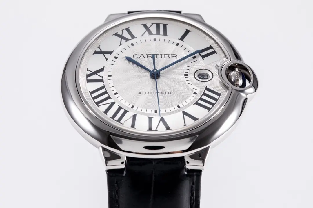 Timeless AF Factory Cartier Ballon Bleu 42mm Silver Black Leather 5365
