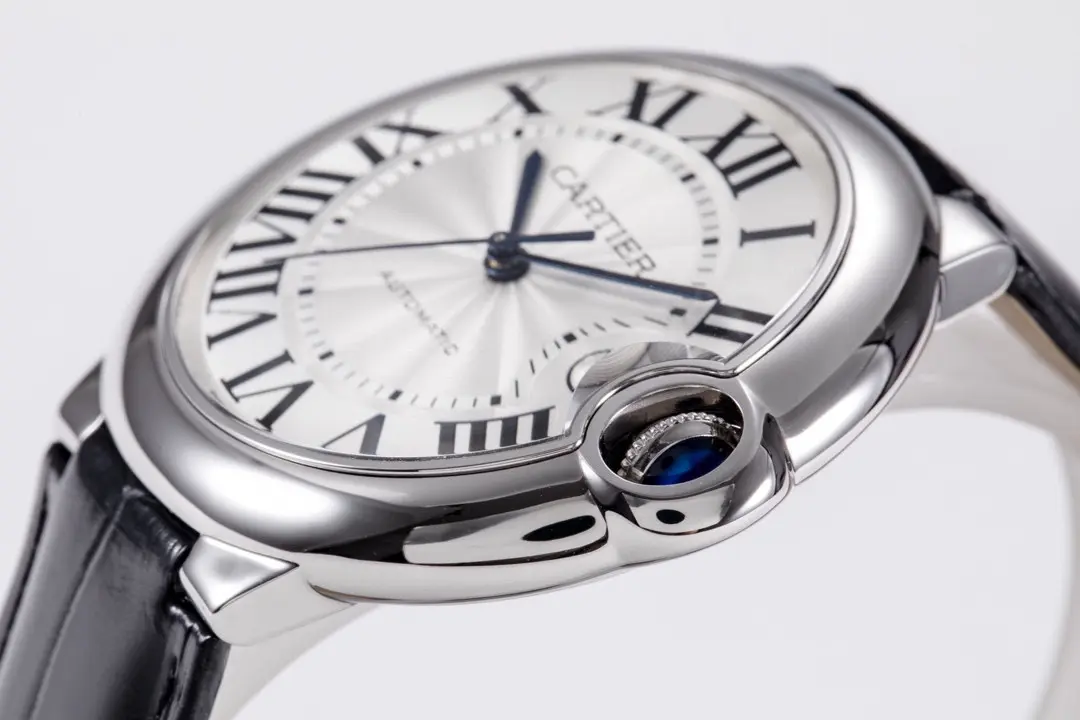 Timeless AF Factory Cartier Ballon Bleu 42mm Silver Black Leather 5365
