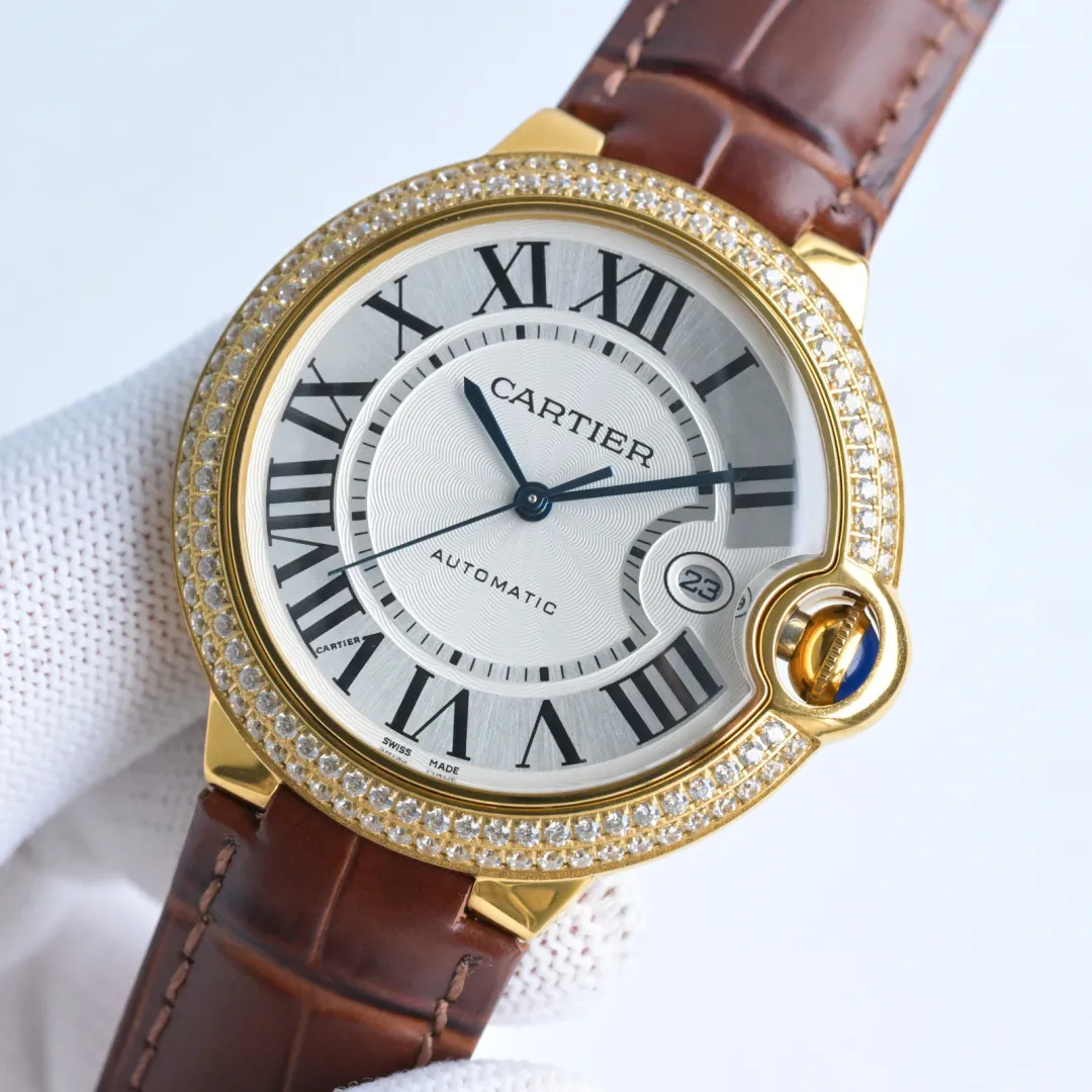 Sporty AF Factory Cartier Ballon Bleu Automatic Brown Leather 5389