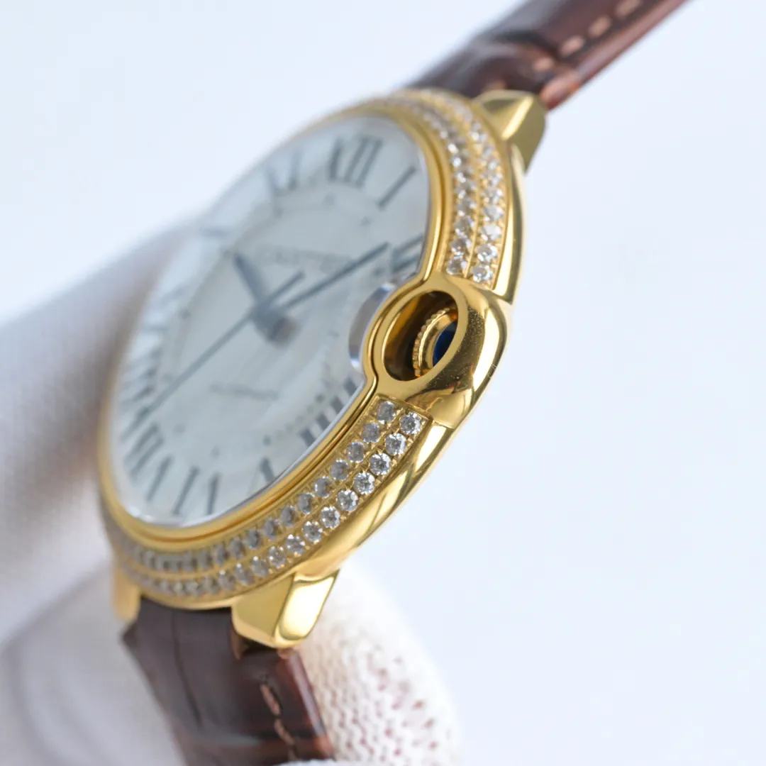 Sporty AF Factory Cartier Ballon Bleu Automatic Brown Leather 5389