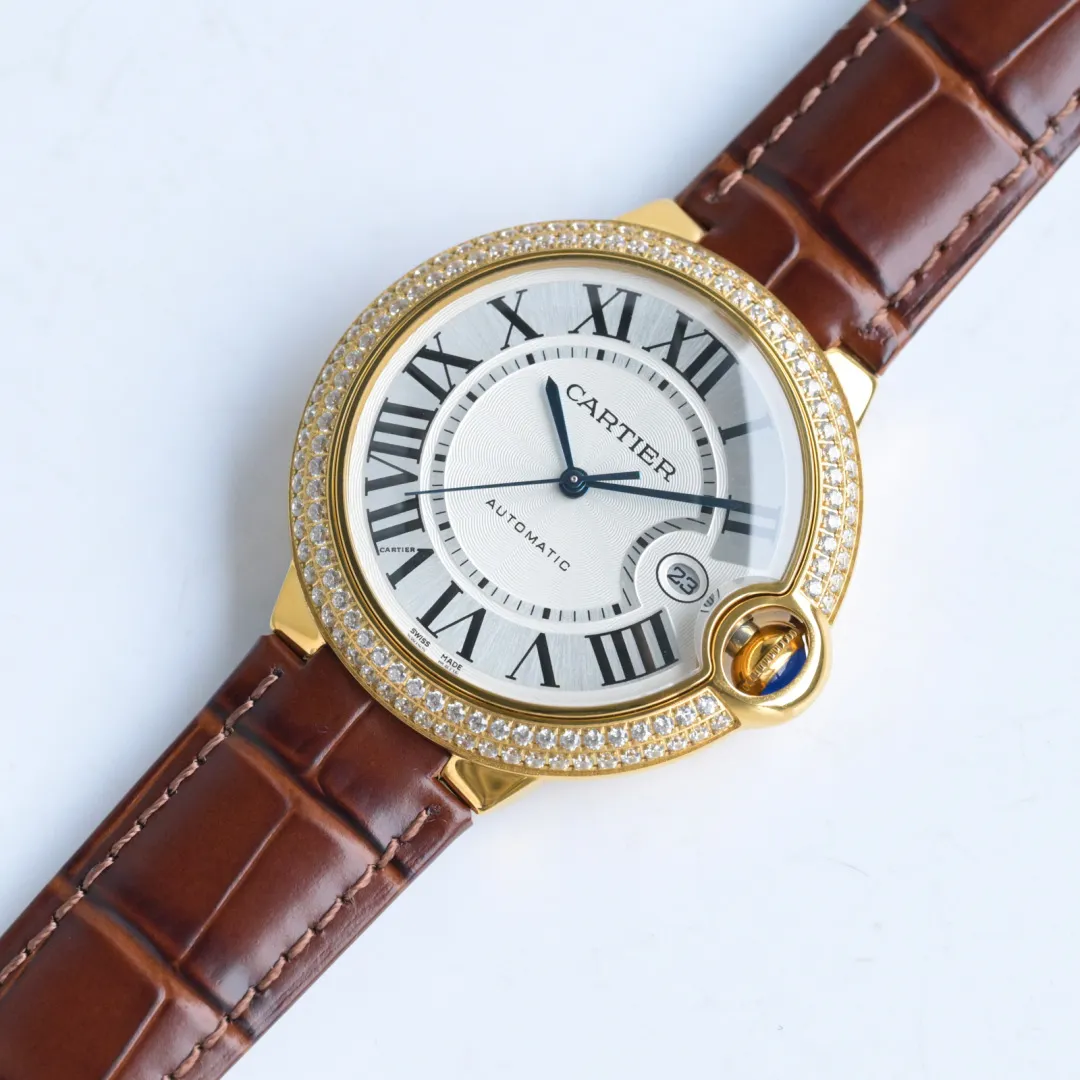 Sporty AF Factory Cartier Ballon Bleu Automatic Brown Leather 5389