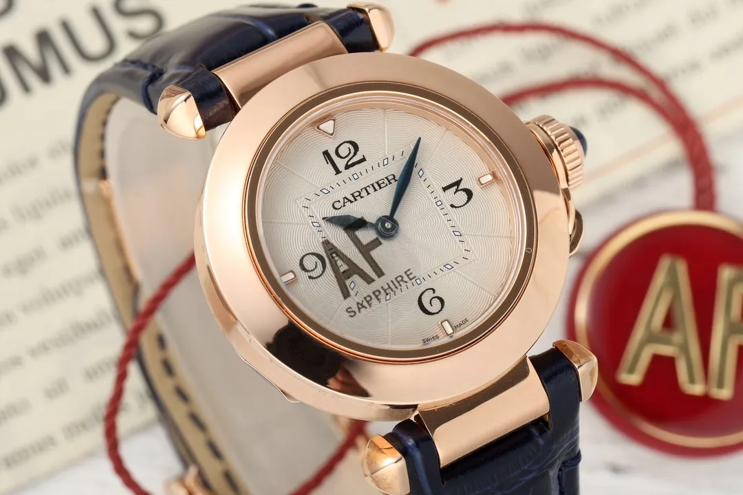 Packable AF Sapphire Rose Gold Blue Leather Strap Roman Numeral Dial Women’s Luxury Watch 2811