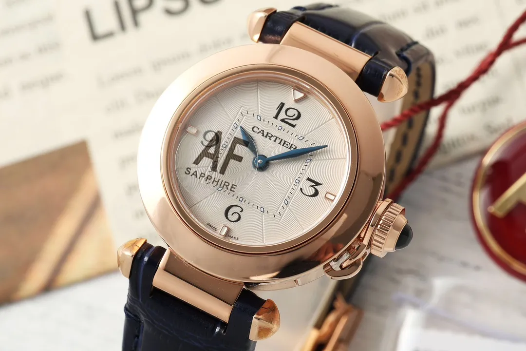 Packable AF Sapphire Rose Gold Blue Leather Strap Roman Numeral Dial Women’s Luxury Watch 2811