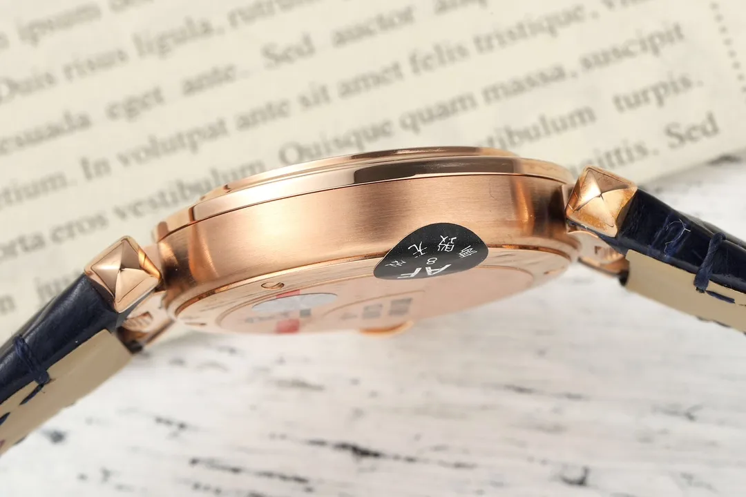 Packable AF Sapphire Rose Gold Blue Leather Strap Roman Numeral Dial Women’s Luxury Watch 2811