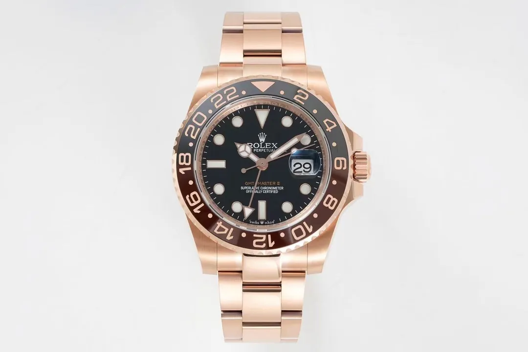 AR Factory Rolex GMT-Master II Everose Gold Black Dial Root Beer Bezel Watch QuickDry 365