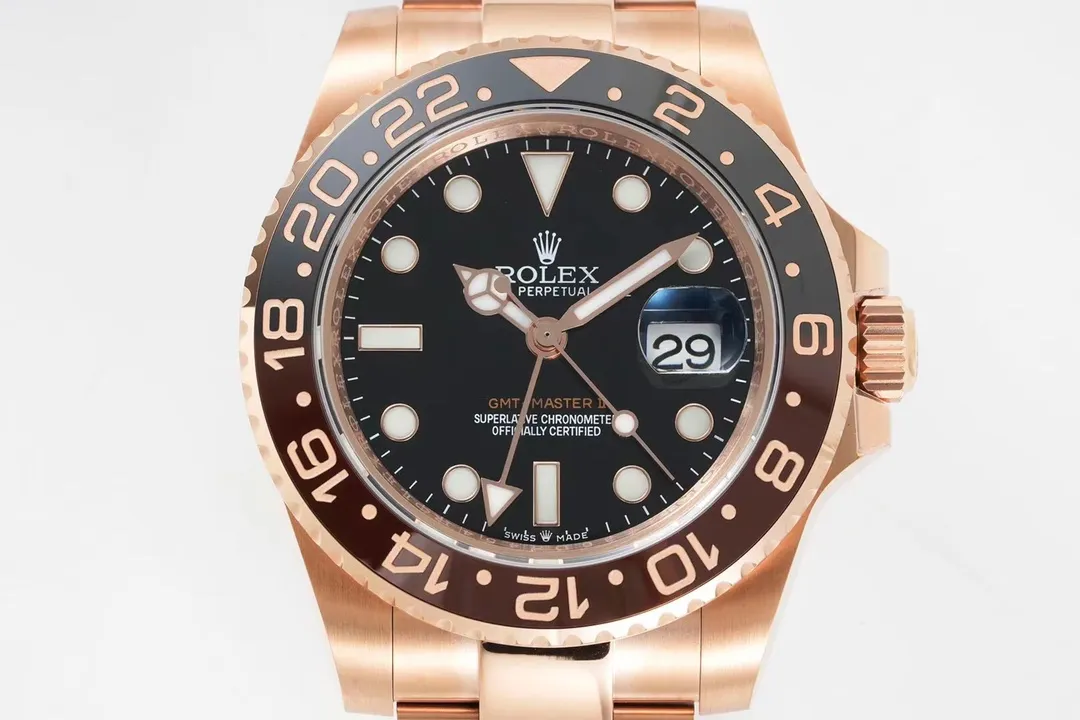 AR Factory Rolex GMT-Master II Everose Gold Black Dial Root Beer Bezel Watch QuickDry 365