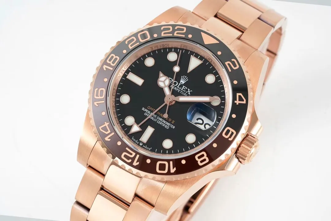 AR Factory Rolex GMT-Master II Everose Gold Black Dial Root Beer Bezel Watch QuickDry 365