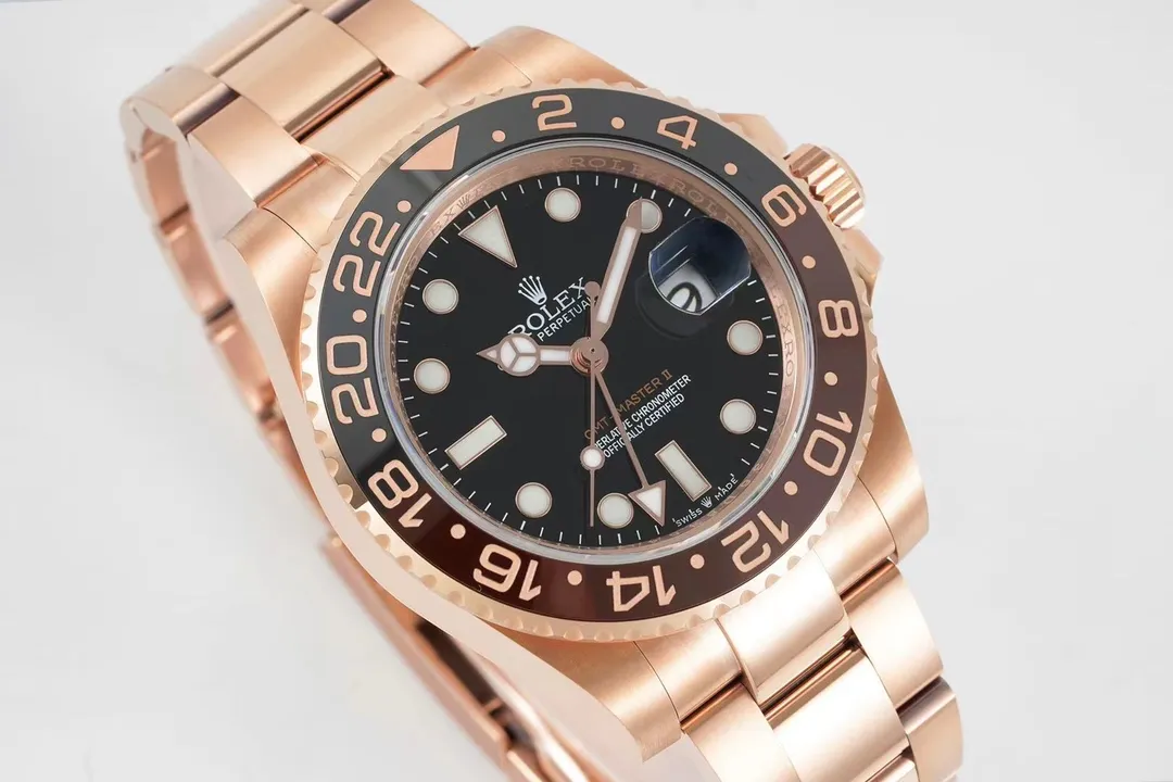 AR Factory Rolex GMT-Master II Everose Gold Black Dial Root Beer Bezel Watch QuickDry 365