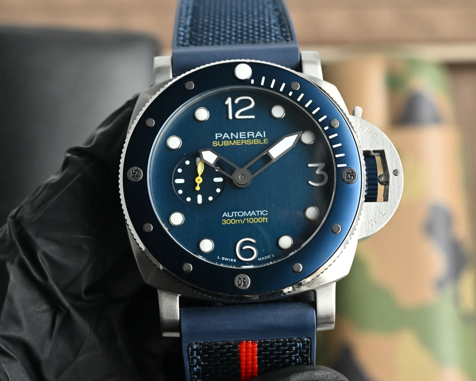 Trendy Panerai Submersible Automatic Blue Dial Men’s Dive Watch with Blue Fabric Strap – 300m Water Resistant 823