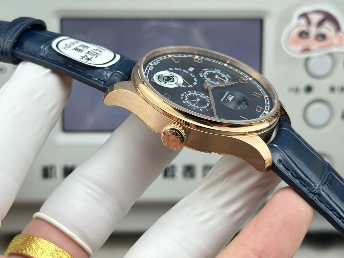 APS Factory IWC Portugieser Perpetual Calendar Automatic Men’s Watch – Navy Blue Dial, Moonphase, Blue Leather Strap, Rose Gold Case Compact 4301