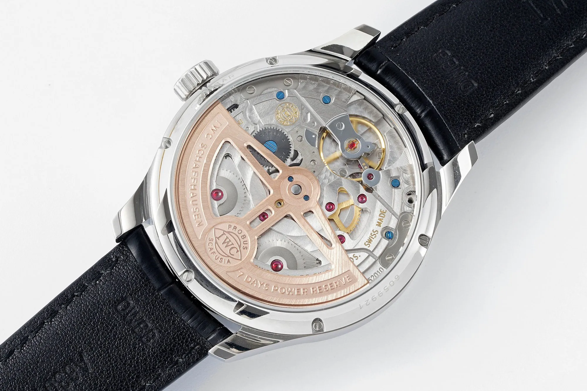 IWC Portugieser Perpetual Calendar Automatic Men’s Watch – Silver Case, White Dial with Moon Phase, Black Leather Strap TravelReady 4310