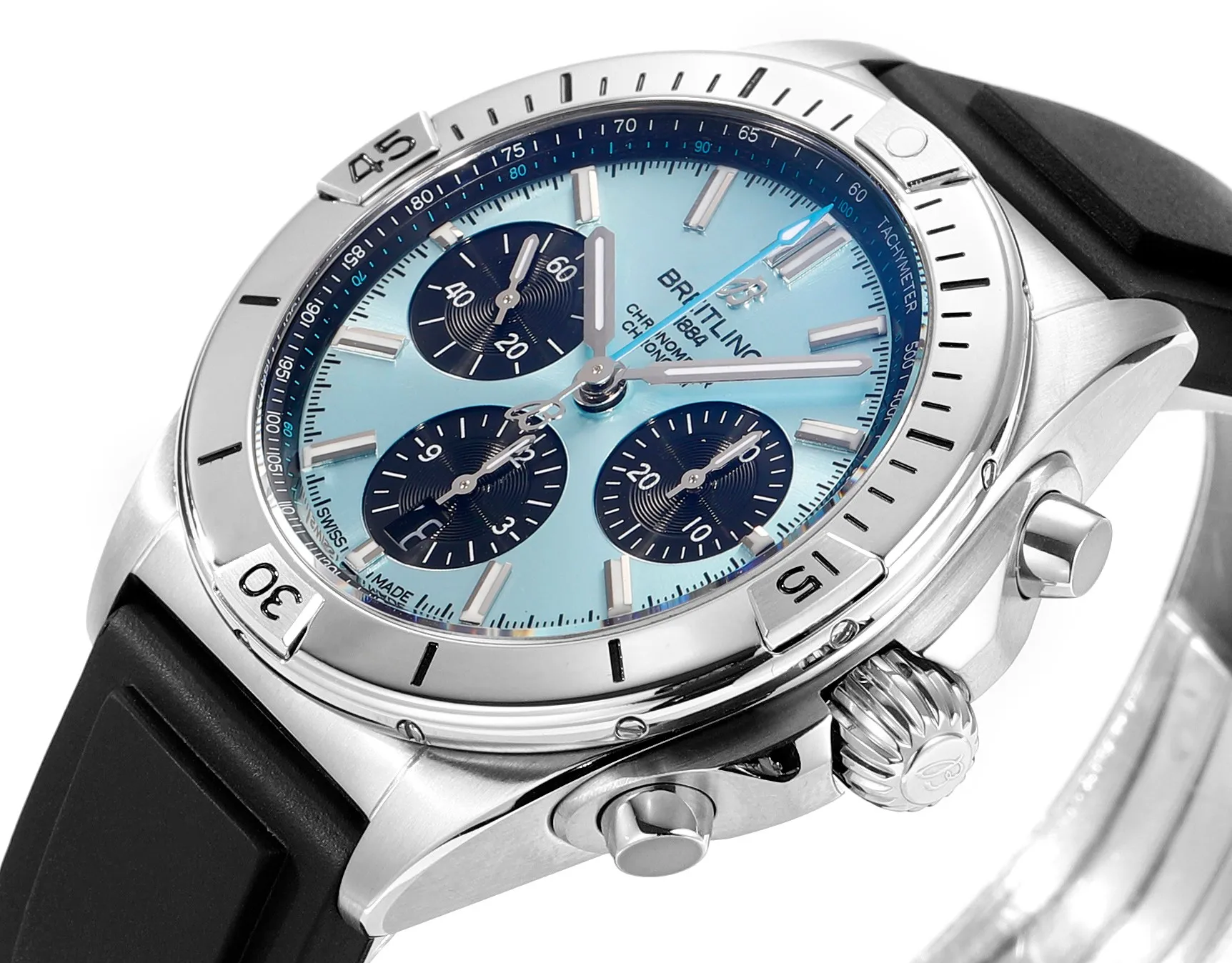 Supportive BLS Factory Breitling Chronomat Automatic Chronograph Ice Blue Dial Watch 2669
