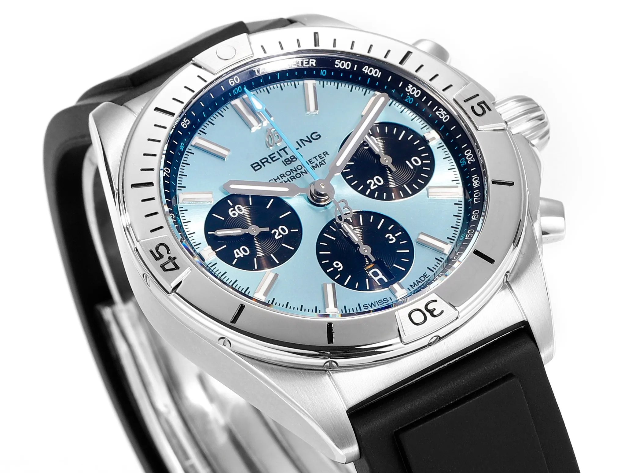 Supportive BLS Factory Breitling Chronomat Automatic Chronograph Ice Blue Dial Watch 2669