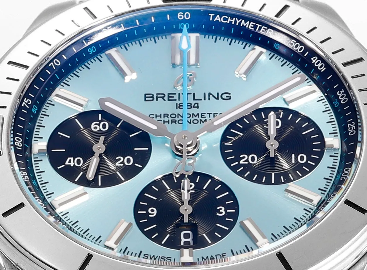 Supportive BLS Factory Breitling Chronomat Automatic Chronograph Ice Blue Dial Watch 2669