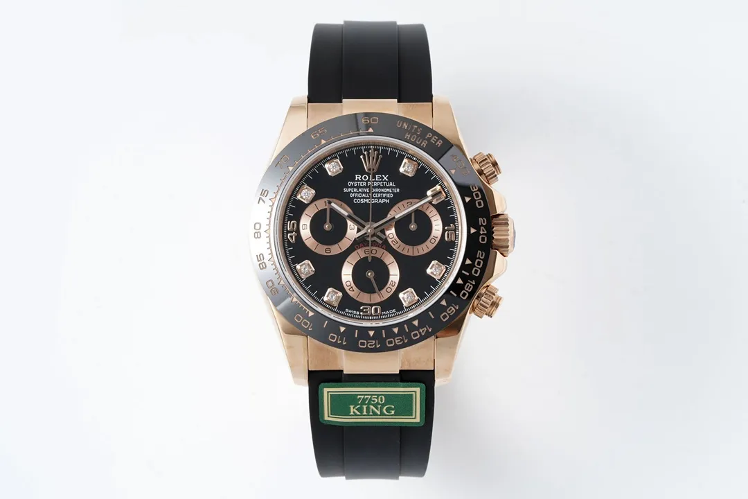StreetReady BT Factory Rolex Daytona Rose Gold Black Dial Rubber Strap VSF Luxury Timepiece 4822