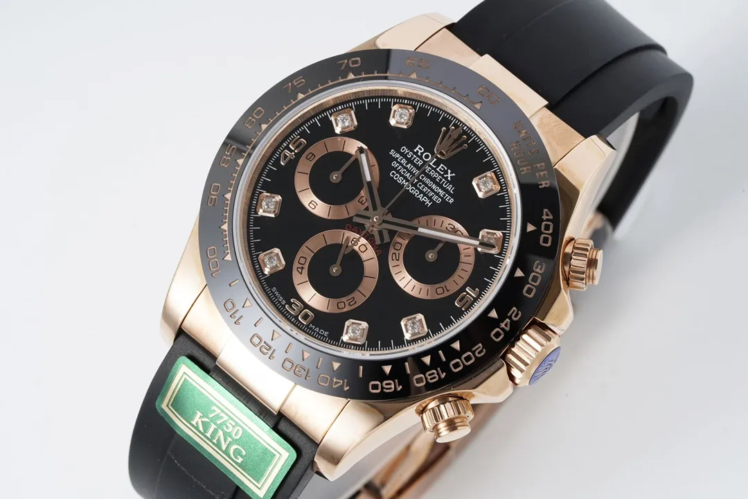 StreetReady BT Factory Rolex Daytona Rose Gold Black Dial Rubber Strap VSF Luxury Timepiece 4822