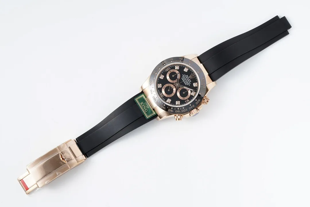 StreetReady BT Factory Rolex Daytona Rose Gold Black Dial Rubber Strap VSF Luxury Timepiece 4822