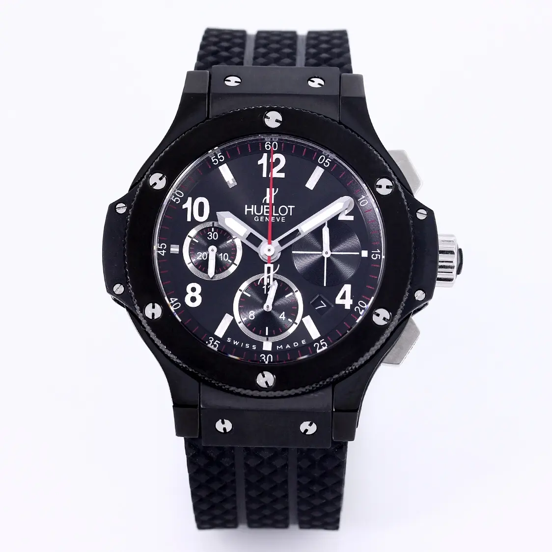 WellDesigned JB Factory HUBLOT Big Bang 44mm Black Ceramic Chronograph Watch with Rubber Strap – Super Clone Edition 6008