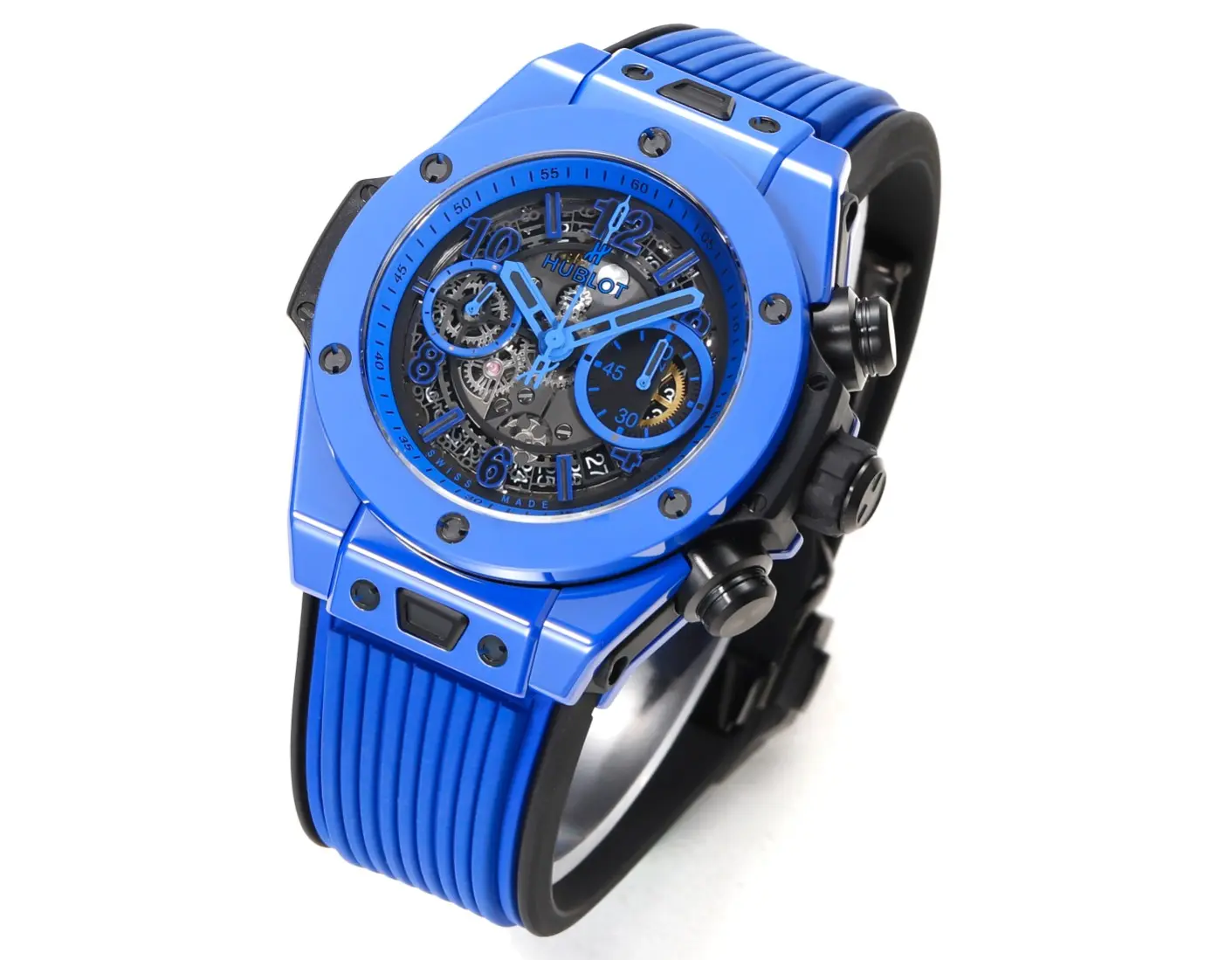 OdorResistant WWF Factory Hublot Big Bang Unico Blue Ceramic Chronograph Watch – 45mm Rubber Strap, Super Clone Edition 8207