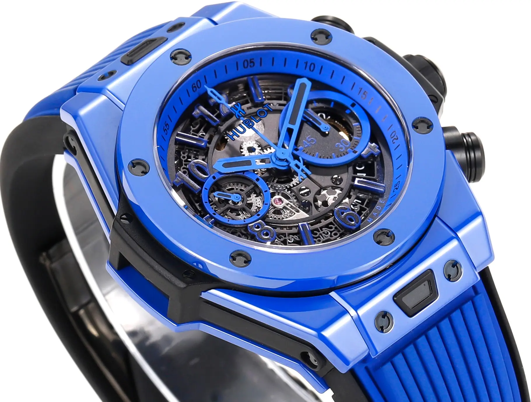 OdorResistant WWF Factory Hublot Big Bang Unico Blue Ceramic Chronograph Watch – 45mm Rubber Strap, Super Clone Edition 8207