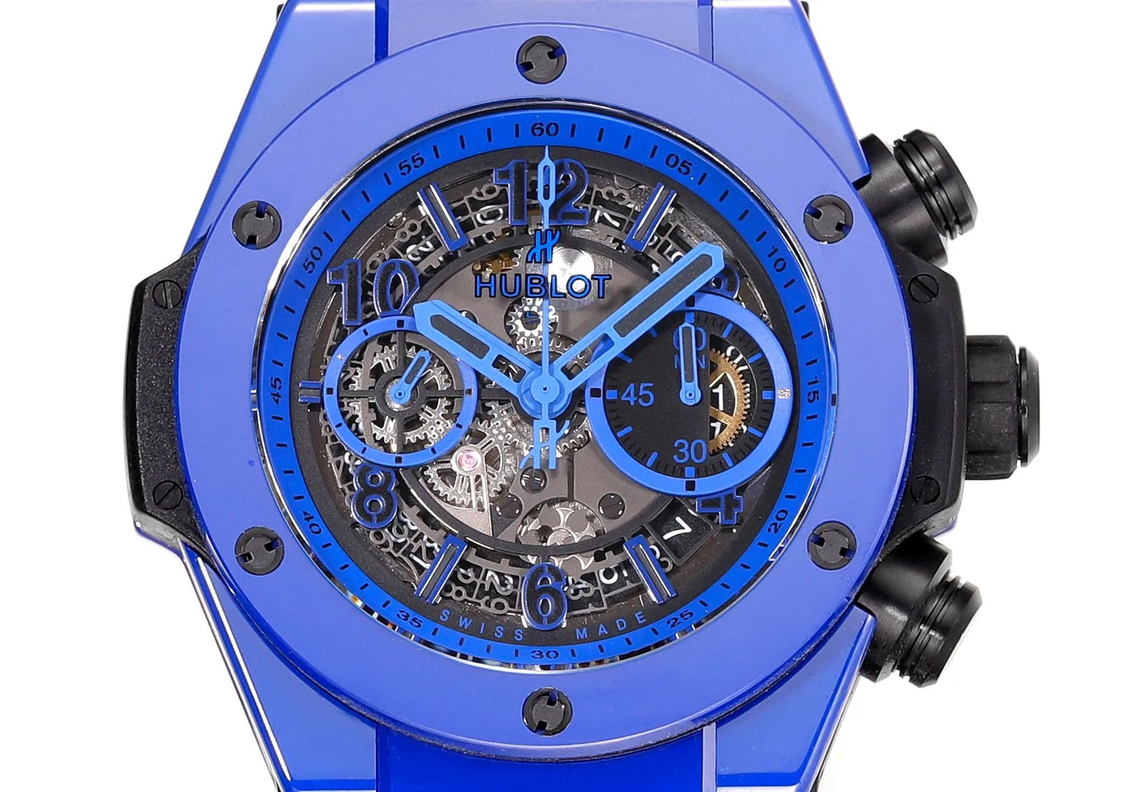 OdorResistant WWF Factory Hublot Big Bang Unico Blue Ceramic Chronograph Watch – 45mm Rubber Strap, Super Clone Edition 8207