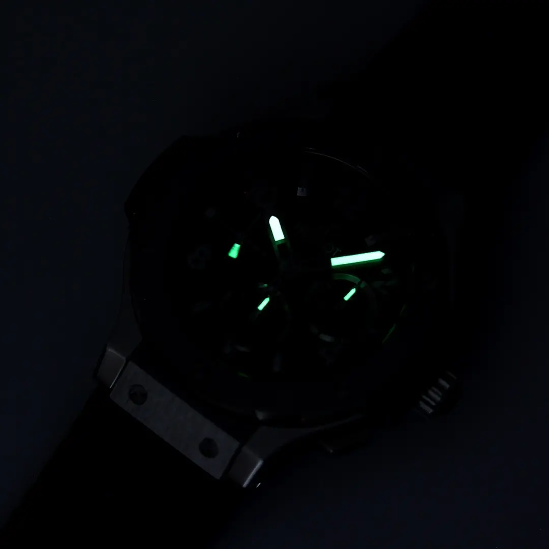 Bright JJ Factory Hublot Big Bang 44mm Black Dial Chronograph Watch with Rubber Strap – Silver Case | Super Clone Edition 1015